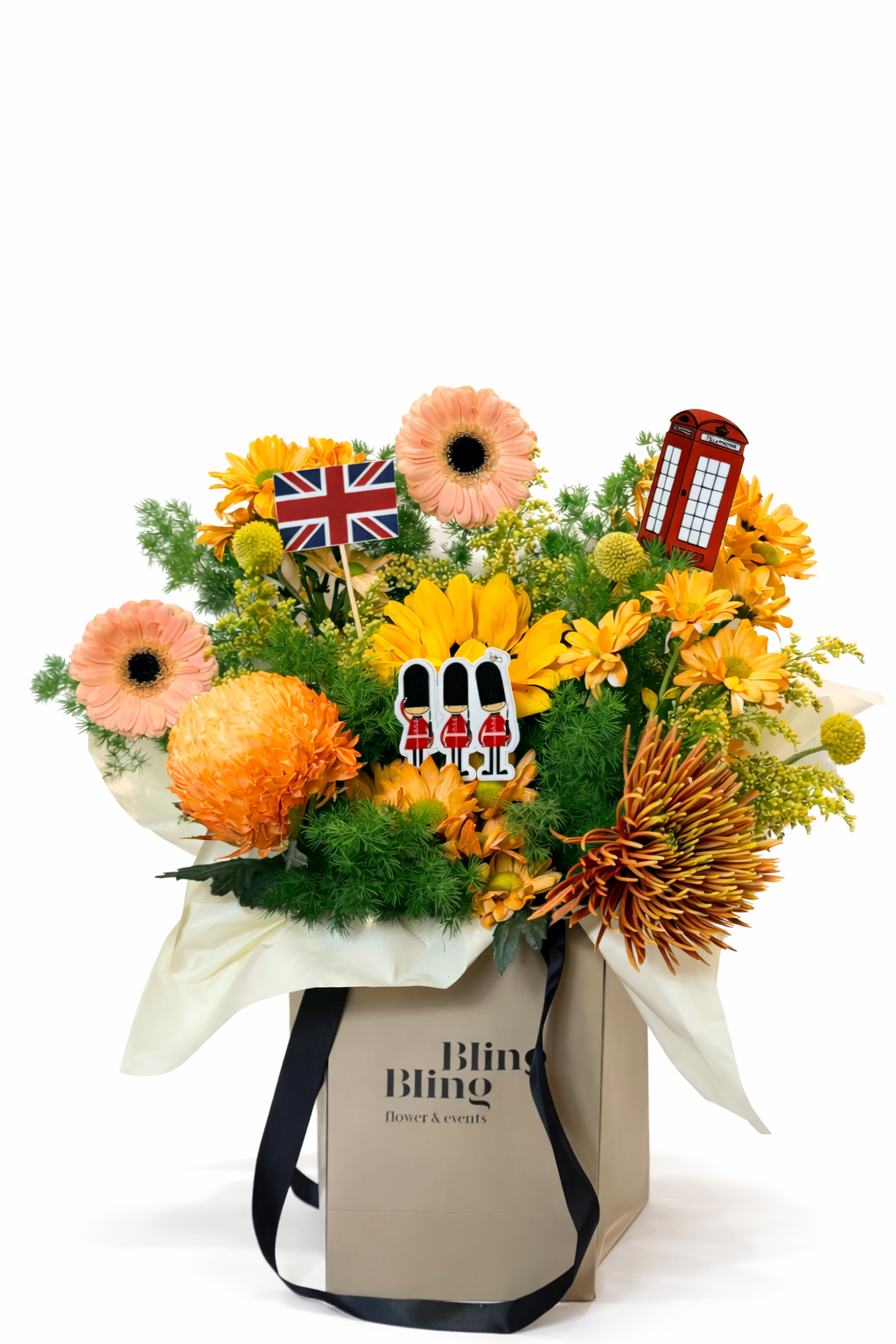 باقة صفراء راقيه مع رموز الدولة المختارة